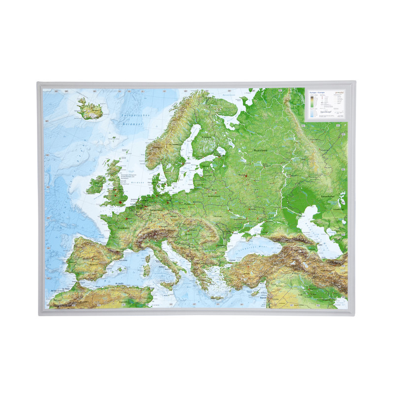 Georelief L'Europe petit format, carte géographique en relief 3D