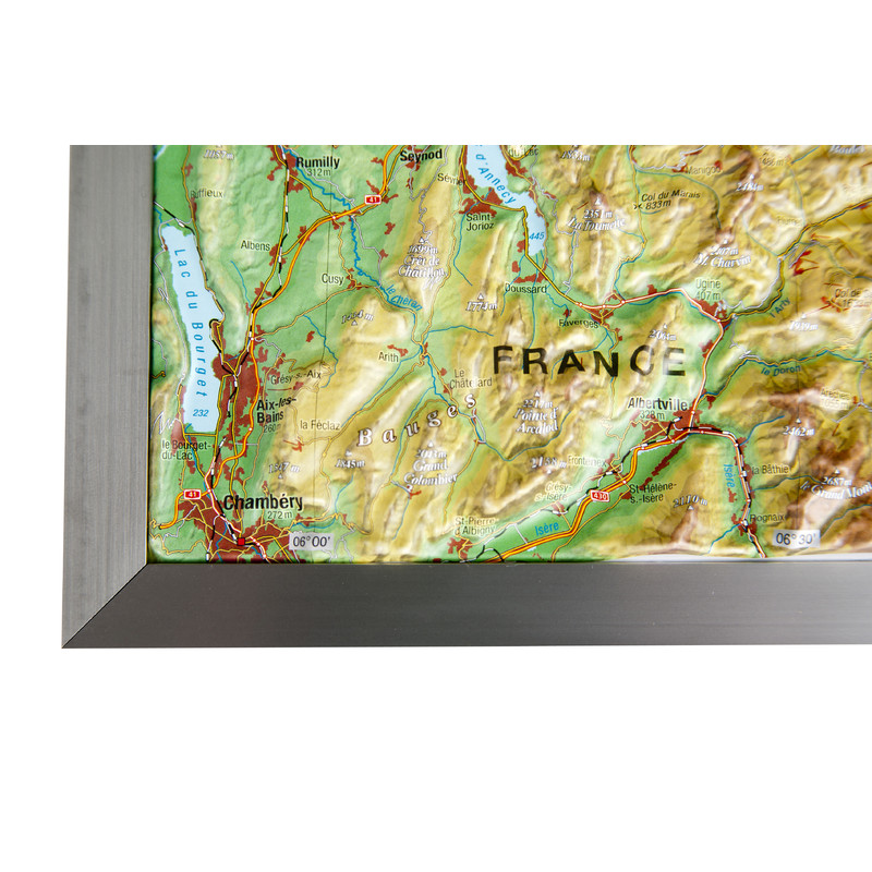 Georelief Landkarte Schweiz (77x57) 3D Reliefkarte mit Alu-Rahmen