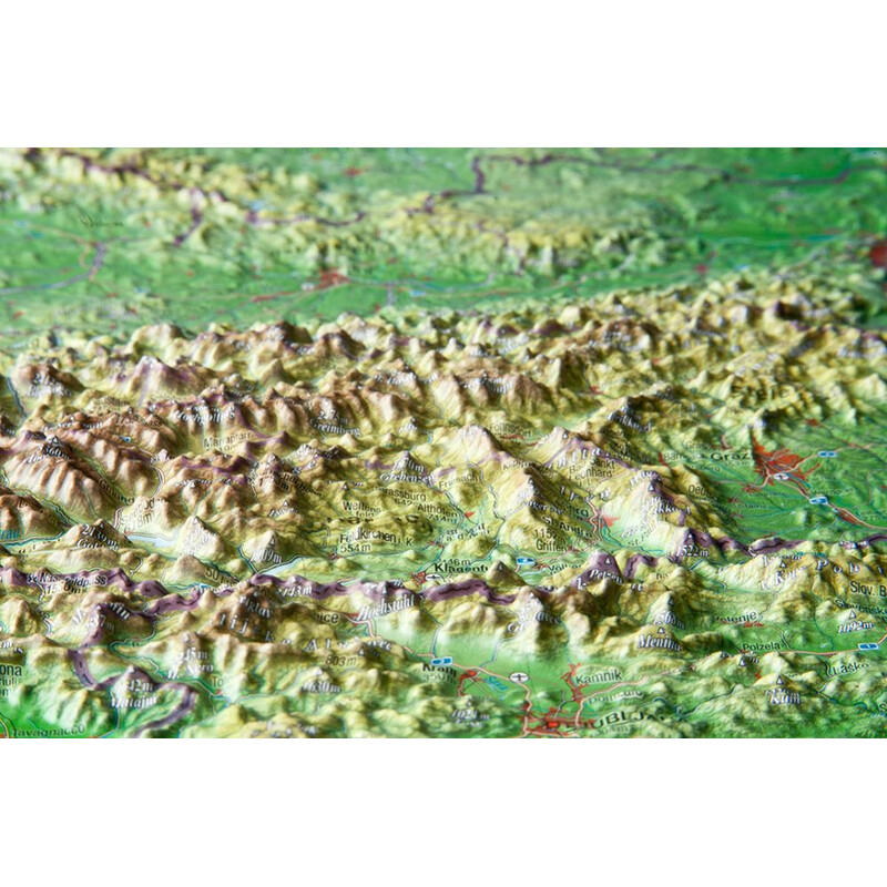 Georelief L'Autriche grand format, carte géographique en relief 3D avec cadre en bois