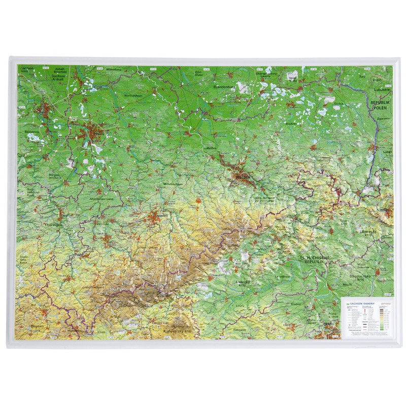 Georelief La Saxe petit format, carte géographique en relief 3D