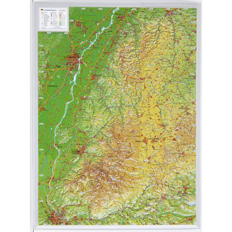 Georelief Regional-Karte Schwarzwald klein, 3D Reliefkarte