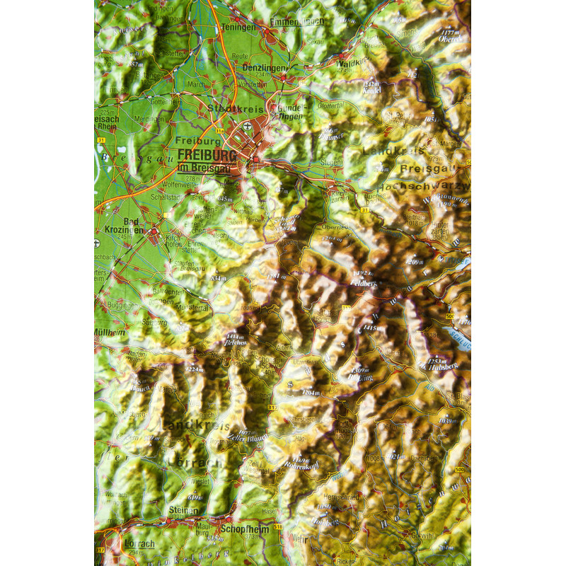 Georelief La Forêt Noire petit format, carte géographique en relief 3D
