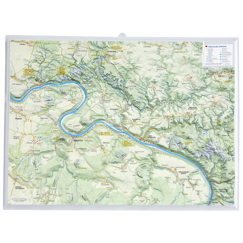 Georelief La Suisse saxonne petit format, carte géographique en relief 3D