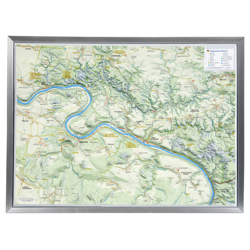 Georelief Sächsische Schweiz klein, 3D Reliefkarte mit Kunstoffrahmen