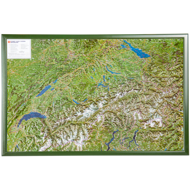 Georelief Landkarte Schweiz mit Luftbild mit Holzrahmen