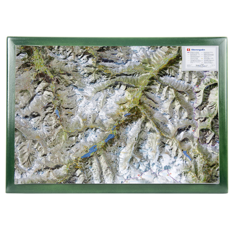 Carte régionale Georelief La Haute-Engadine avec cadre en bois