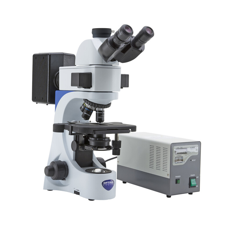 Microscope Optika Mikroskop B-383FL-US, trino, FL-HBO, B&G Filter, N-PLAN, IOS, 40x-1000x, US
