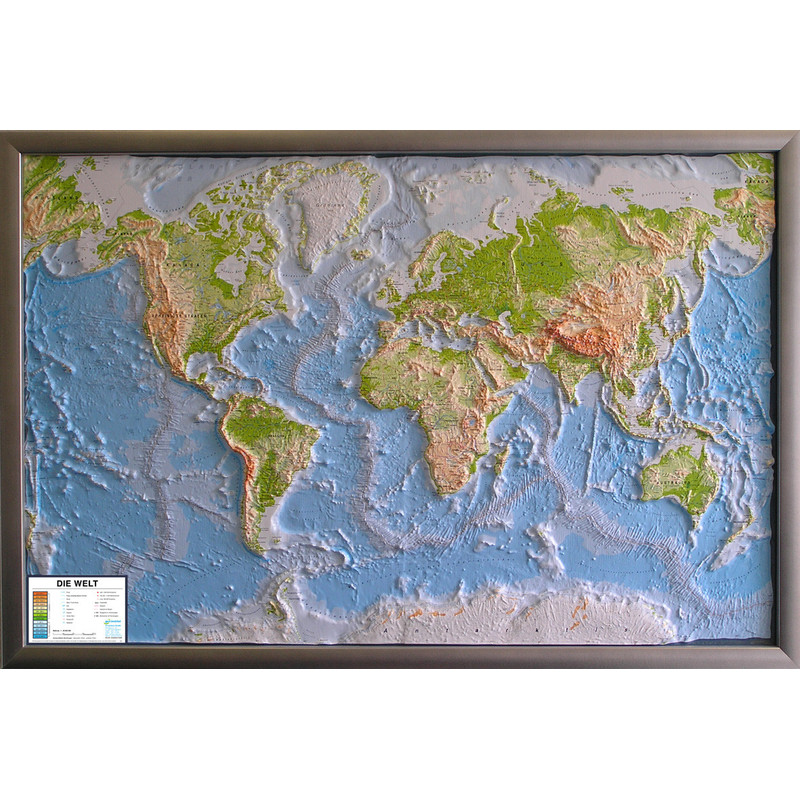 Mappemonde geo-institut Carte mondiale physique en relief Welt Silver line  ANGLAIS