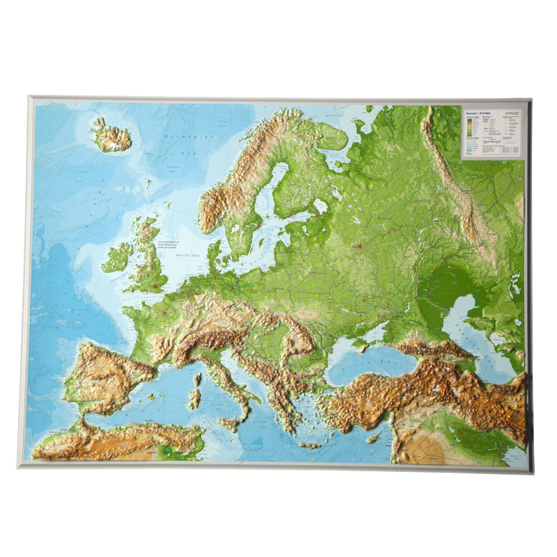 Georelief Carte relief 3D géographique de l'Europe, grand format, ANGLAIS