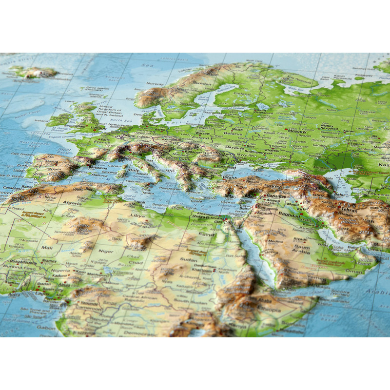 Mappemonde Georelief Carte relief 3D géographique du Monde, grand format