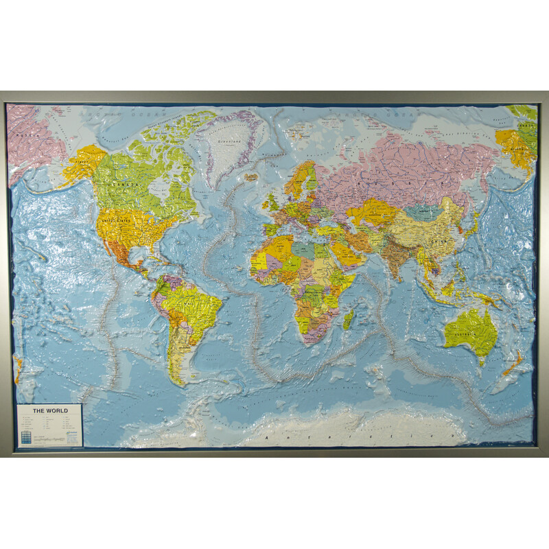 geo-institut Weltkarte Reliefkarte Welt Silver line politisch