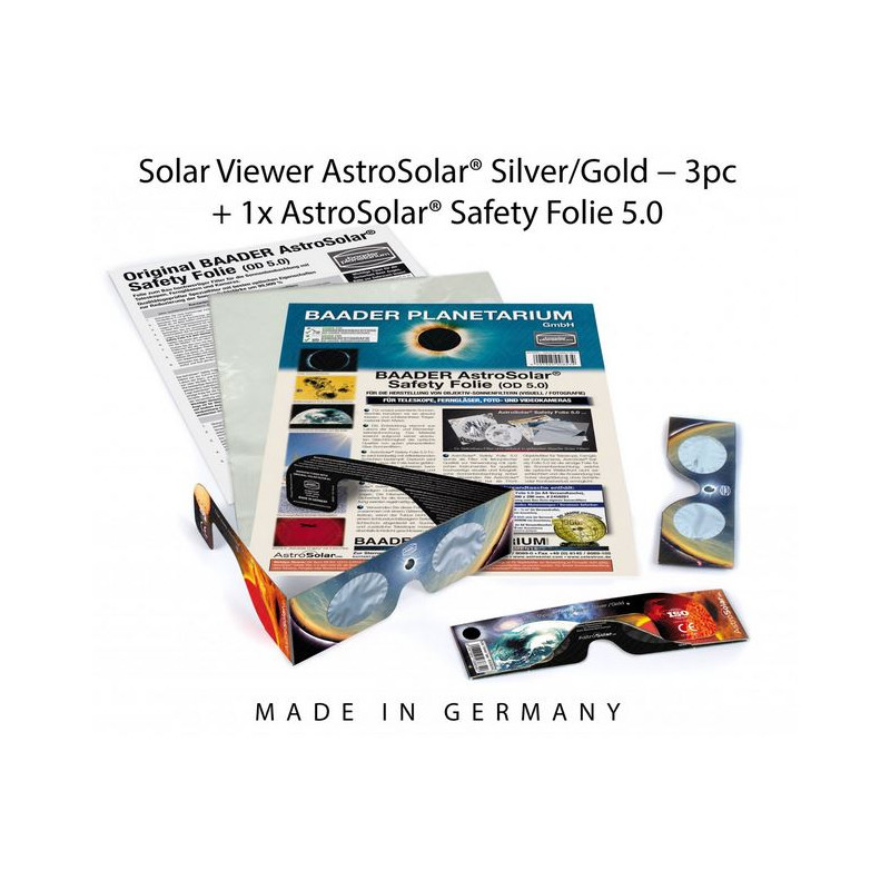 Baader Sonnenfinsternis-Brille Sonnenfilter-Set: 3xAstroSolar® Silver/Gold Brillen und 1xAstroSolar-Folie