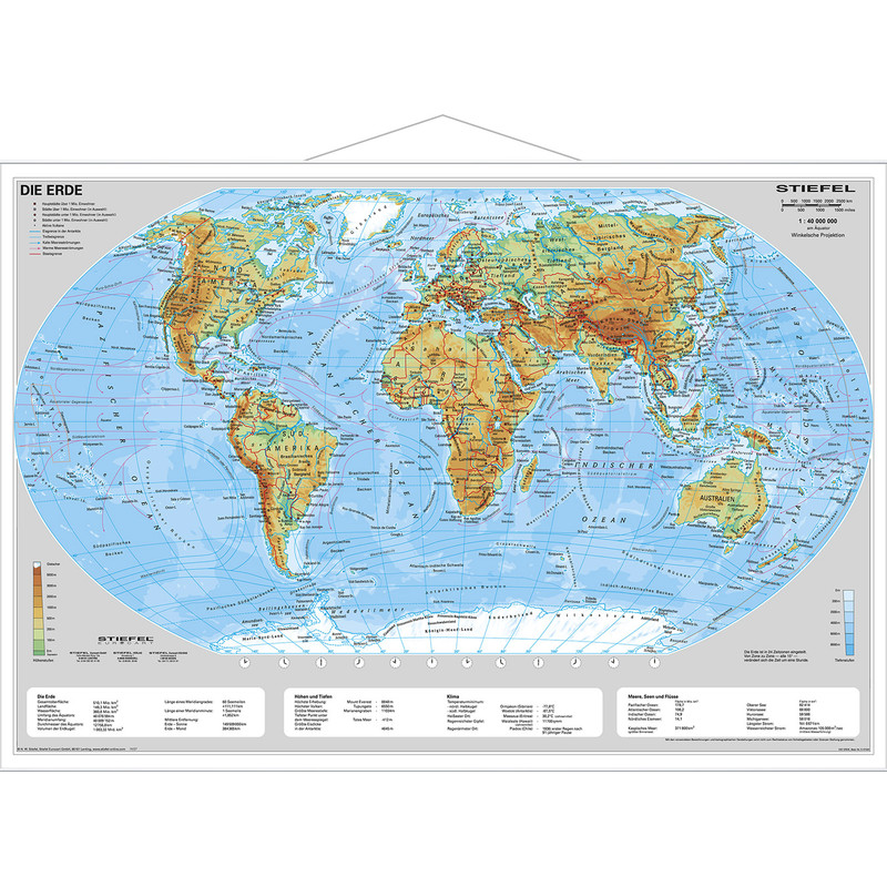 Mappemonde Stiefel La Terre physique (63 x 46 cm)