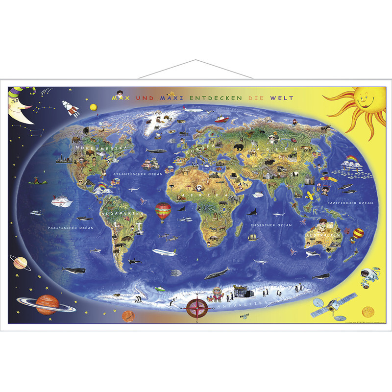 Carte pour enfants Stiefel Max und Maxi entdecken die Welt (92 x 59 cm)