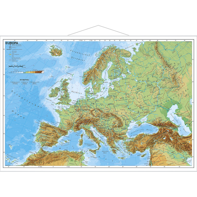 Carte des continents Stiefel L'Europe physiquement