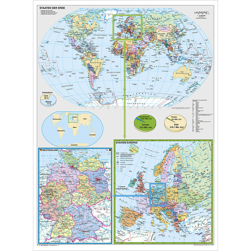 Carte géographique Stiefel L'Allemagne et l'Europe dans le monde