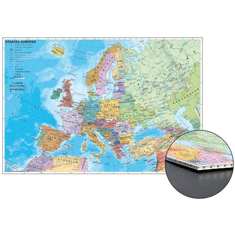 Carte des continents Stiefel Pays européens sur panneau alvéolaire à épingler
