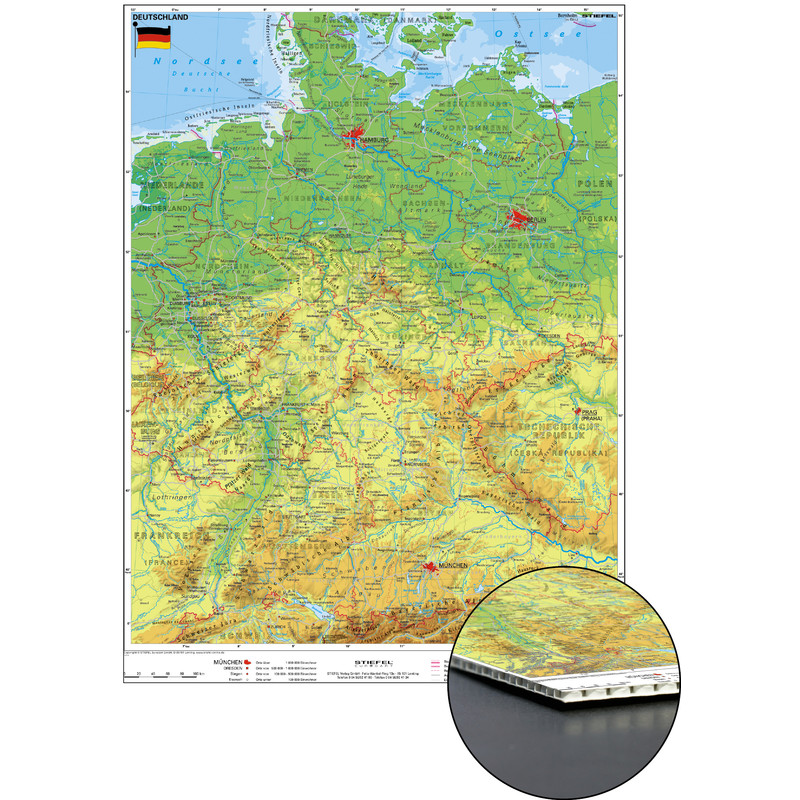 Stiefel Carte physique de l'Allemagne pour épingler sur le support en nid d'abeille