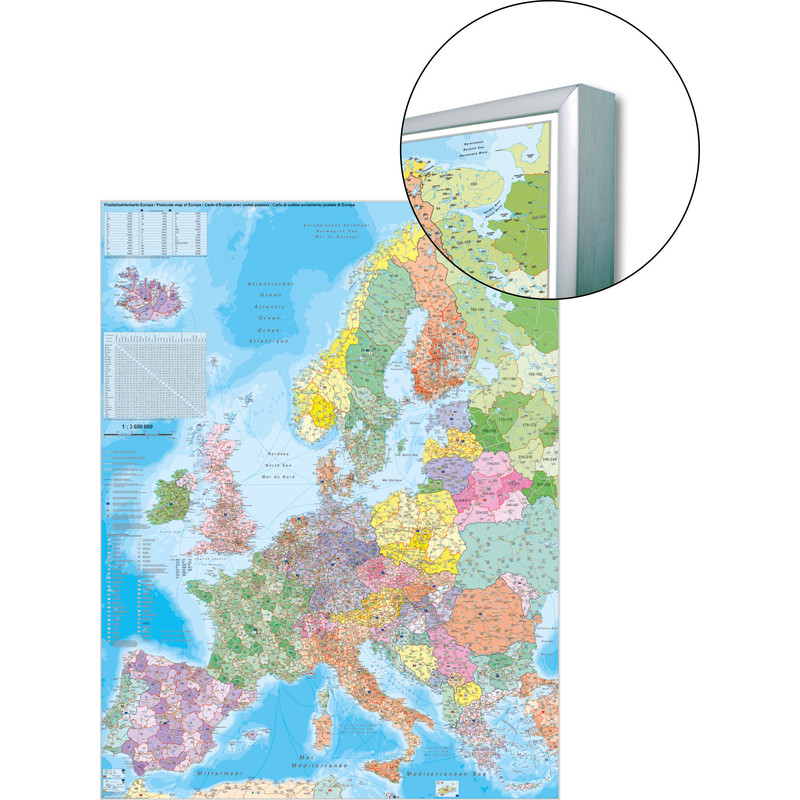 Stiefel Carte d'Europe avec code postaux sur support pour épingler et magnétique