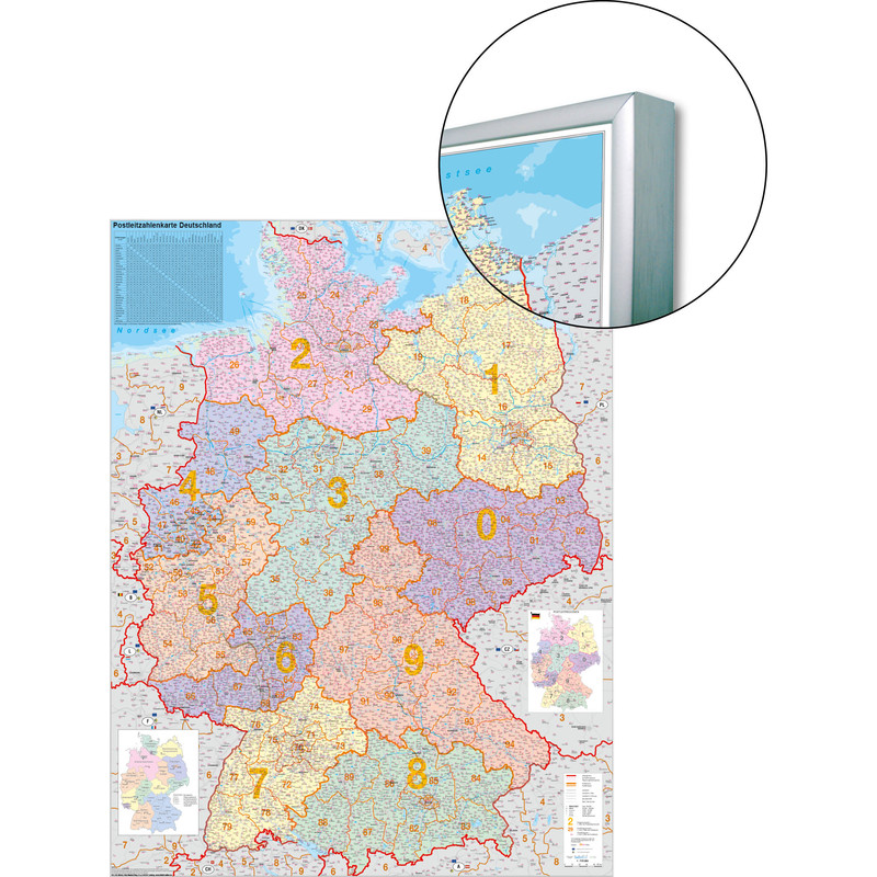 Stiefel Carte d'Allemagne avec code postaux sur support pour épingler et magnétique