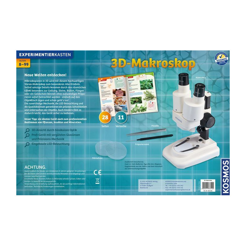 Microscope stéréoscopique Kosmos Verlag 3-D Makroskop kit d'étude, 20x, LED