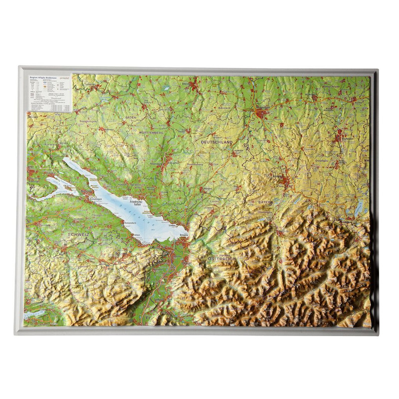 Georelief Carte Allgäu lac de Constance petit format, en relief 3D