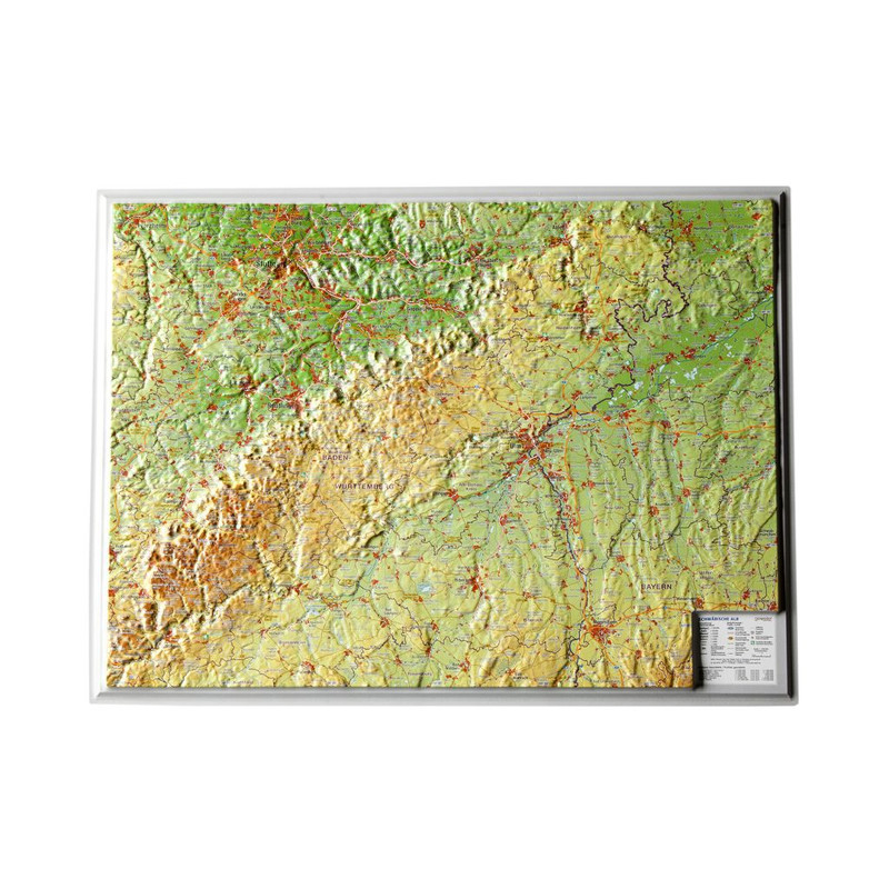 Georelief Regional-Karte Schwäbische Alb klein, 3D Reliefkarte