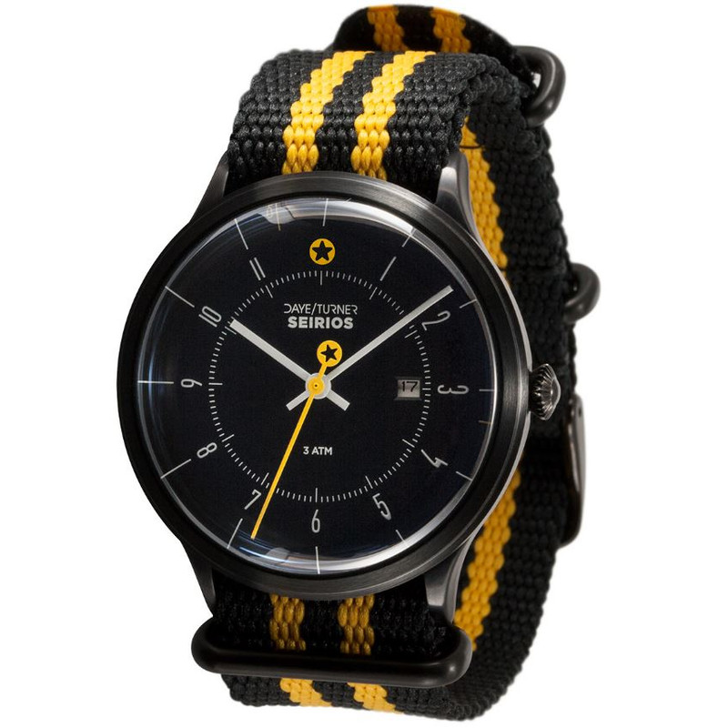 DayeTurner SEIRIOS Herrenuhr Analog schwarz- Nylon schwarz/gelb