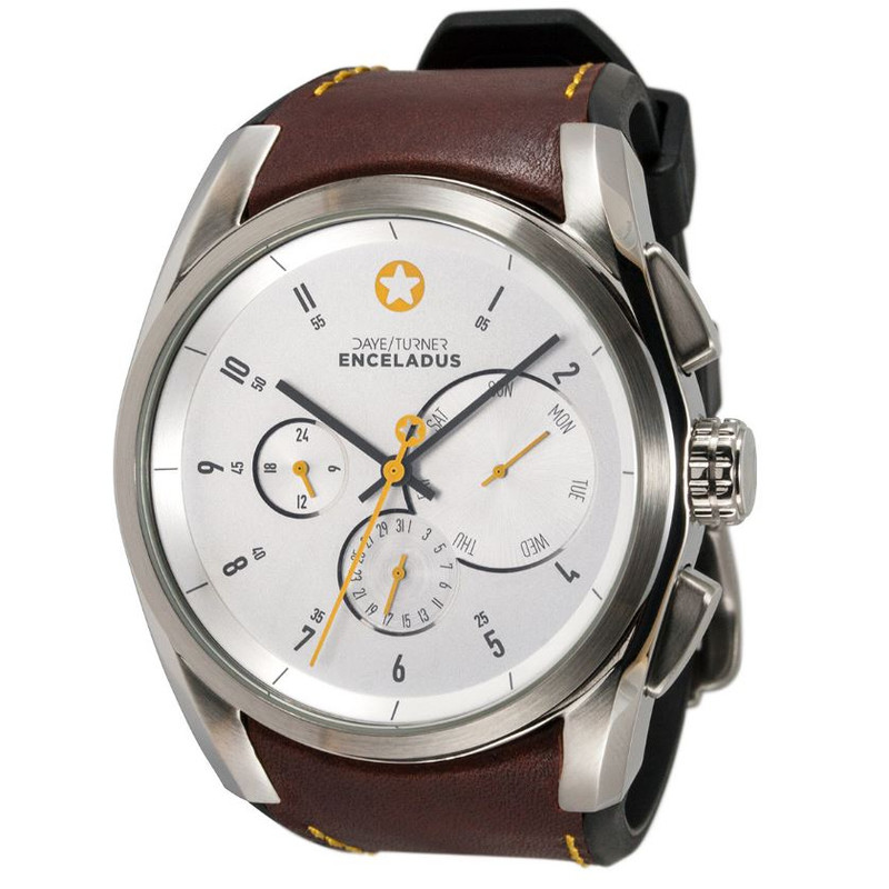 DayeTurner ENCELADUS Herrenuhr Analog silber - Leder hellbraun