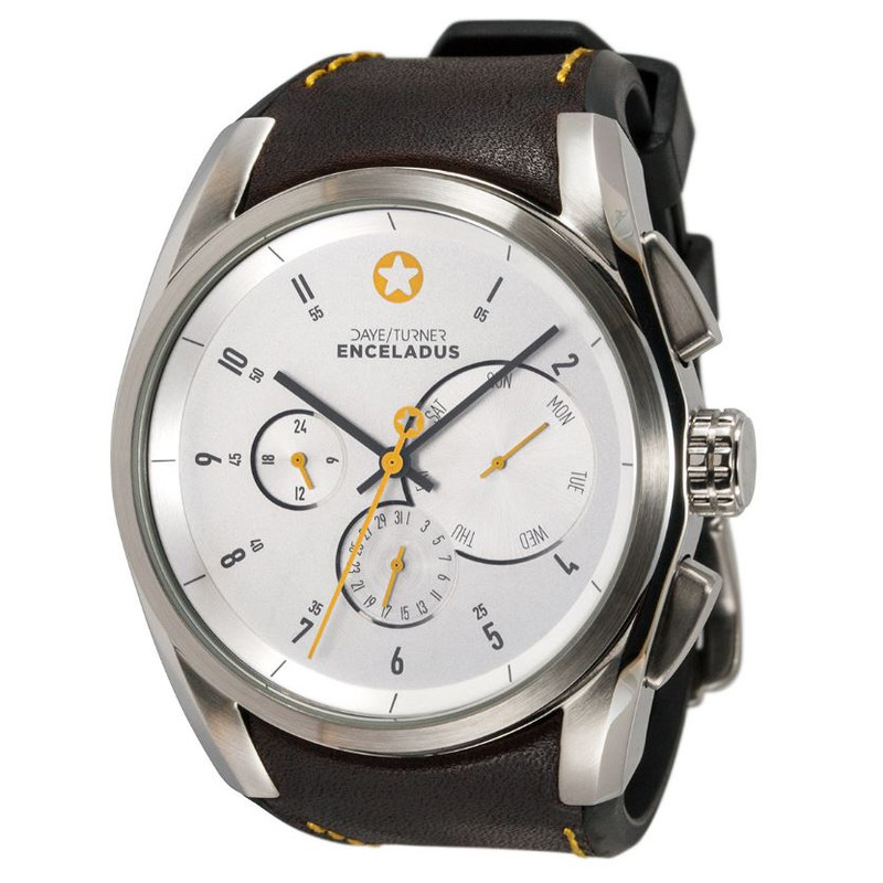 Horloge DayeTurner Montre homme analogique ENCELADUS argent - cuir brun foncé