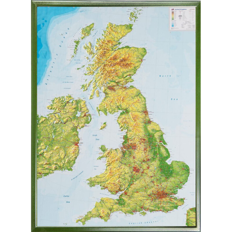 Georelief Grande carte de la Grande-Bretagne en relief 3D