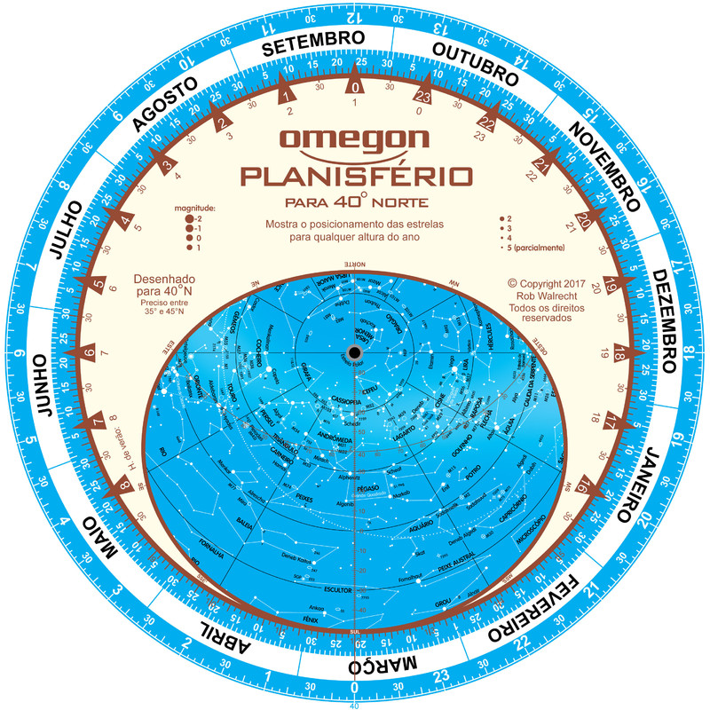 Carte du ciel Omegon Carta de estrelas Planisfério 25cm / 40°