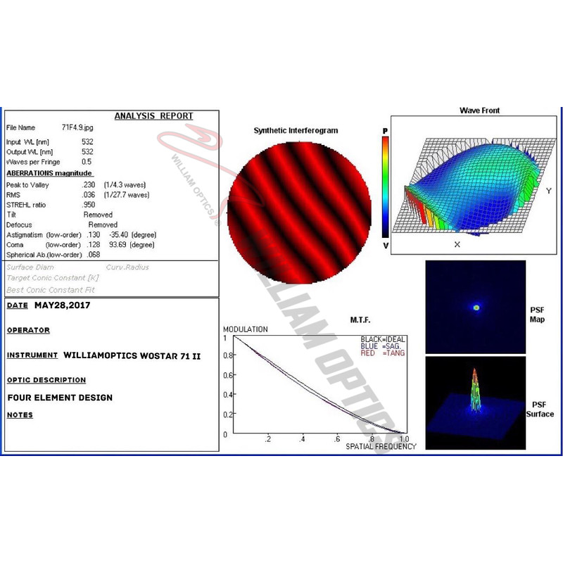 Lunette apochromatique William Optics AP 71/350 WO-Star 71 Gold OTA