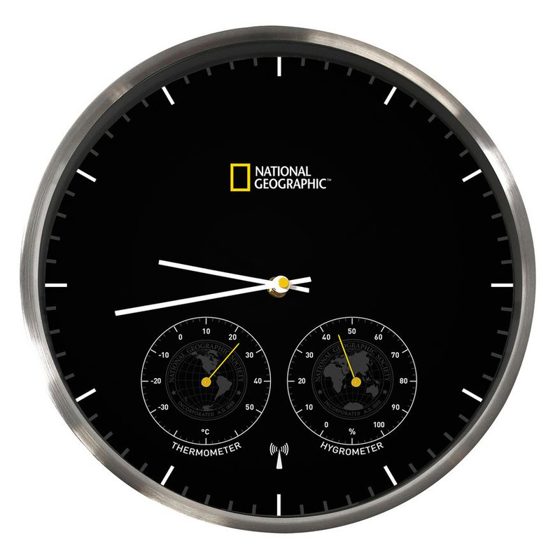 National Geographic Wanduhr mit Thermometer und Hygrometer