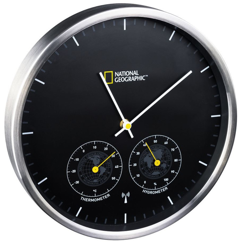 National Geographic Wanduhr mit Thermometer und Hygrometer