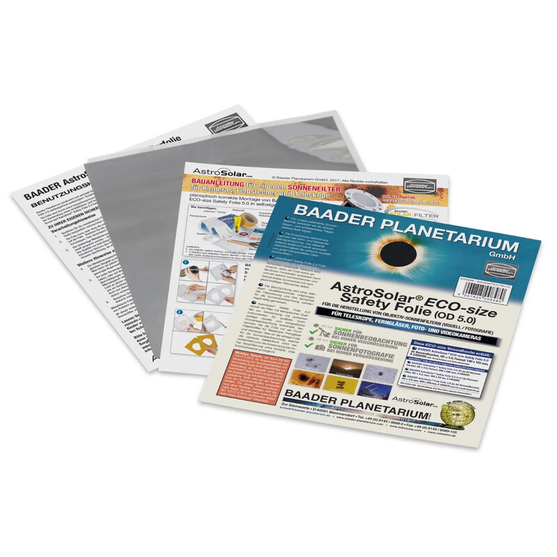 Feuille filtrante Baader Film filtrant AstroSolar® ECO-size Safety, indice d'opacité (OD) 5,0, 140 x 155 mm