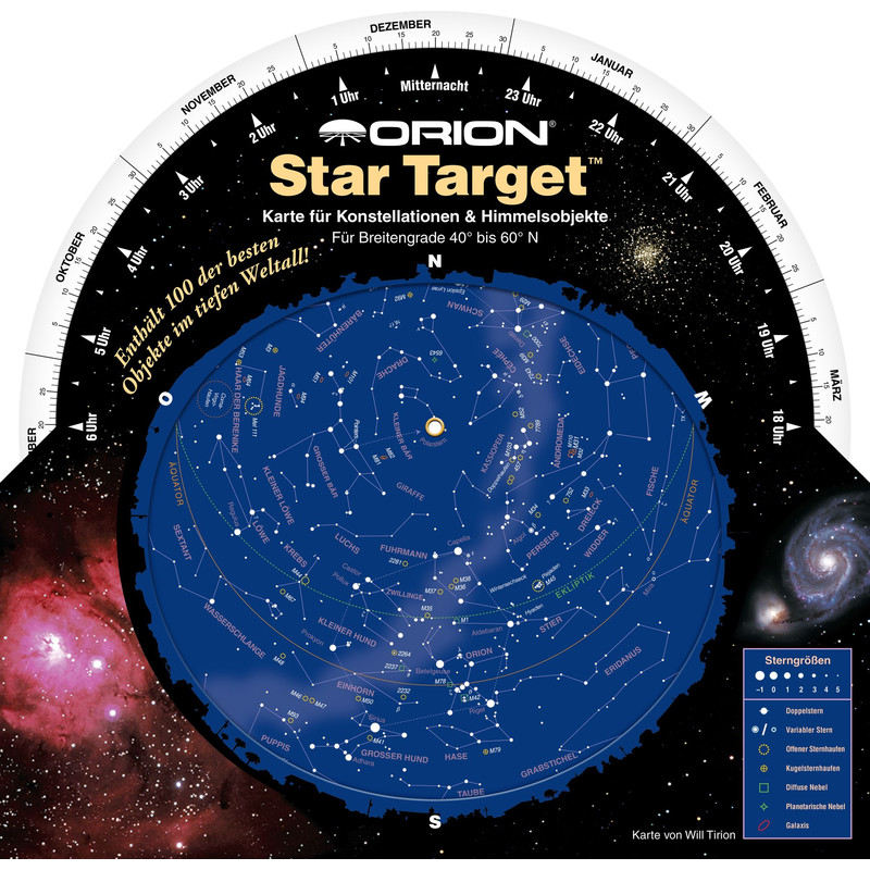 Carte du ciel Orion Drehbare Sternkarte Star Target für 40°-60° nord