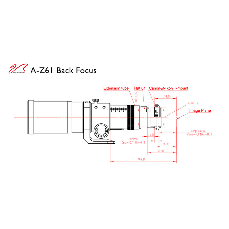 Lunette apochromatique William Optics AP 61/360 ZenithStar 61 Red OTA