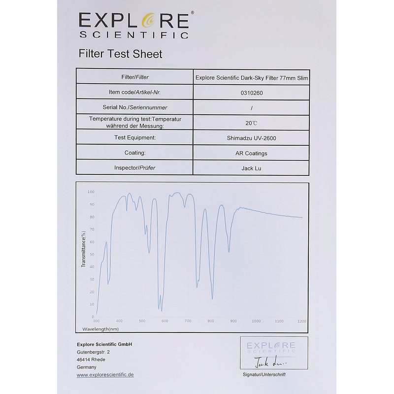 Explore Scientific Filtre DarkSky 77 mm