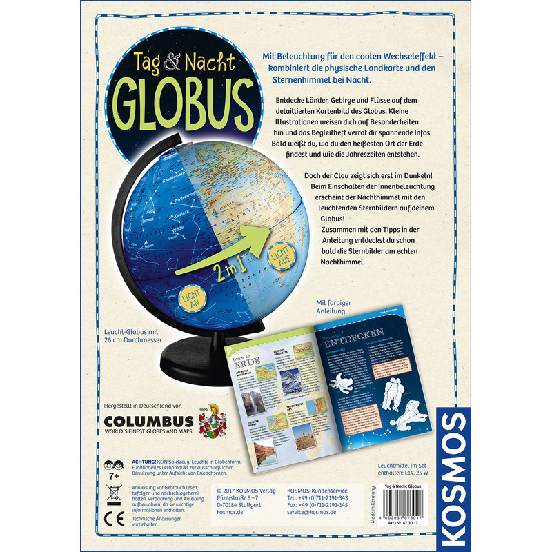 Globe pour enfants Kosmos Verlag Tag und Nacht Globus 26cm
