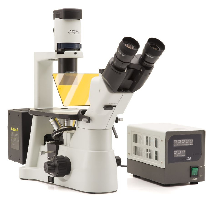 Microscope inversé Optika Mikroskop IM-3F-UK, trino, invers, phase, FL-HBO, B&G Filter, IOS LWD W-PLAN, 40x-400x, UK
