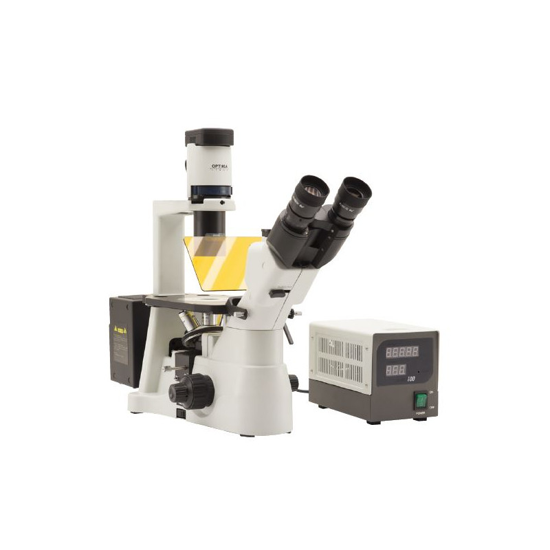 Microscope inversé Optika Mikroskop IM-3FL4-UK, trino, invers, FL-HBO, B&G Filter, IOS LWD U-PLAN F, 100x-400x, UK