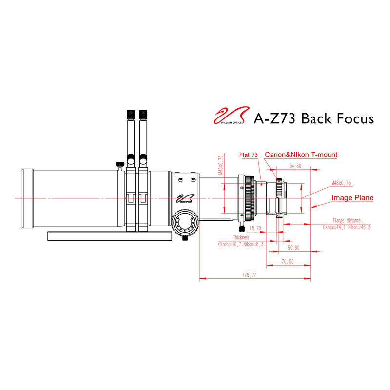 Lunette apochromatique William Optics AP 73/430 Super ZenithStar 73 Red OTA