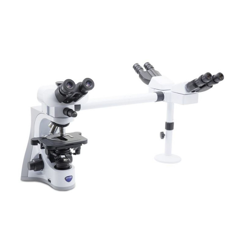 Microscope Optika B-510-3, discussion, trino, 3-head, IOS W-PLAN, 40x-1000x, EU