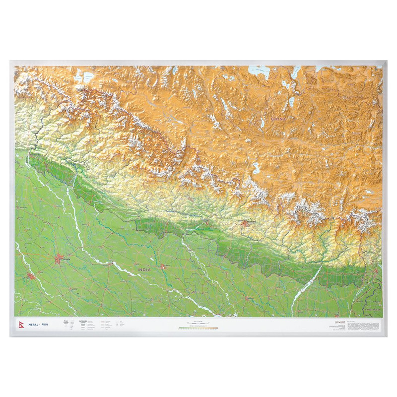 Carte régionale Georelief Nepal groß 3D