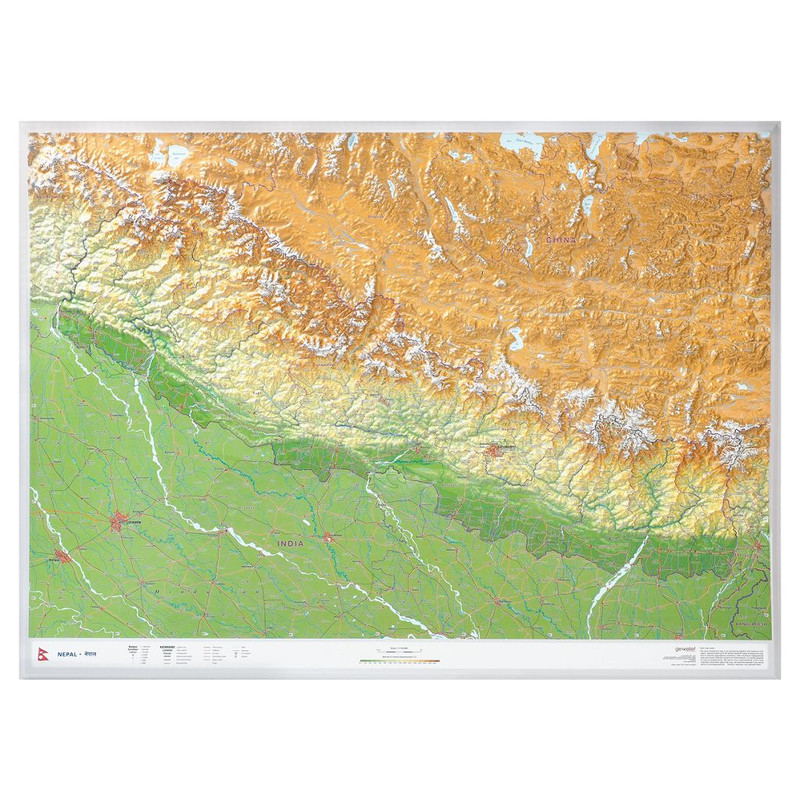 Georelief Regional-Karte Nepal groß 3D