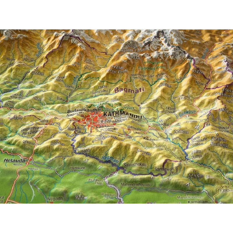 Georelief Regional-Karte Nepal groß 3D