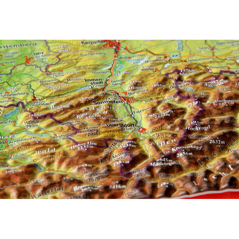 Carte régionale Georelief Allgäu Bodensee 3D Reliefkarte (77 x 57 cm)