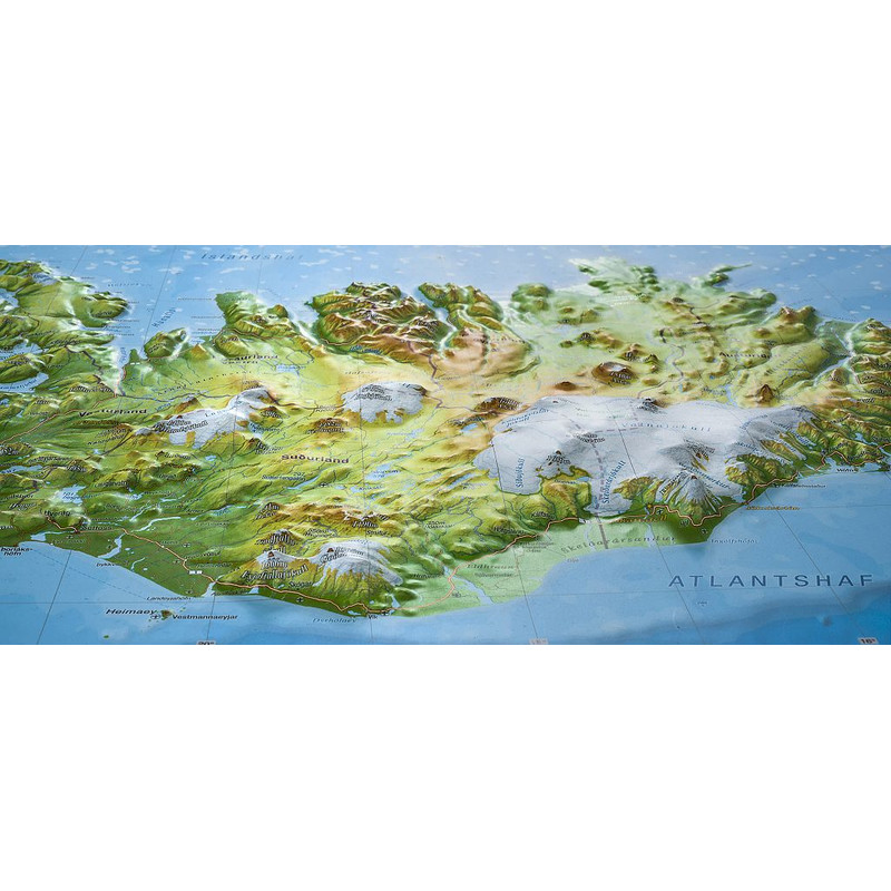 Carte géographique Georelief Island (klein) mit Holzrahmen, 3D Reliefkarte