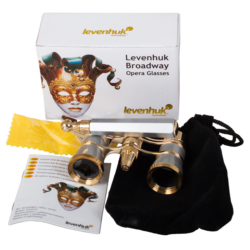 Levenhuk Opernglas Broadway 3x25 silber mit Lorgnette und LED-Licht